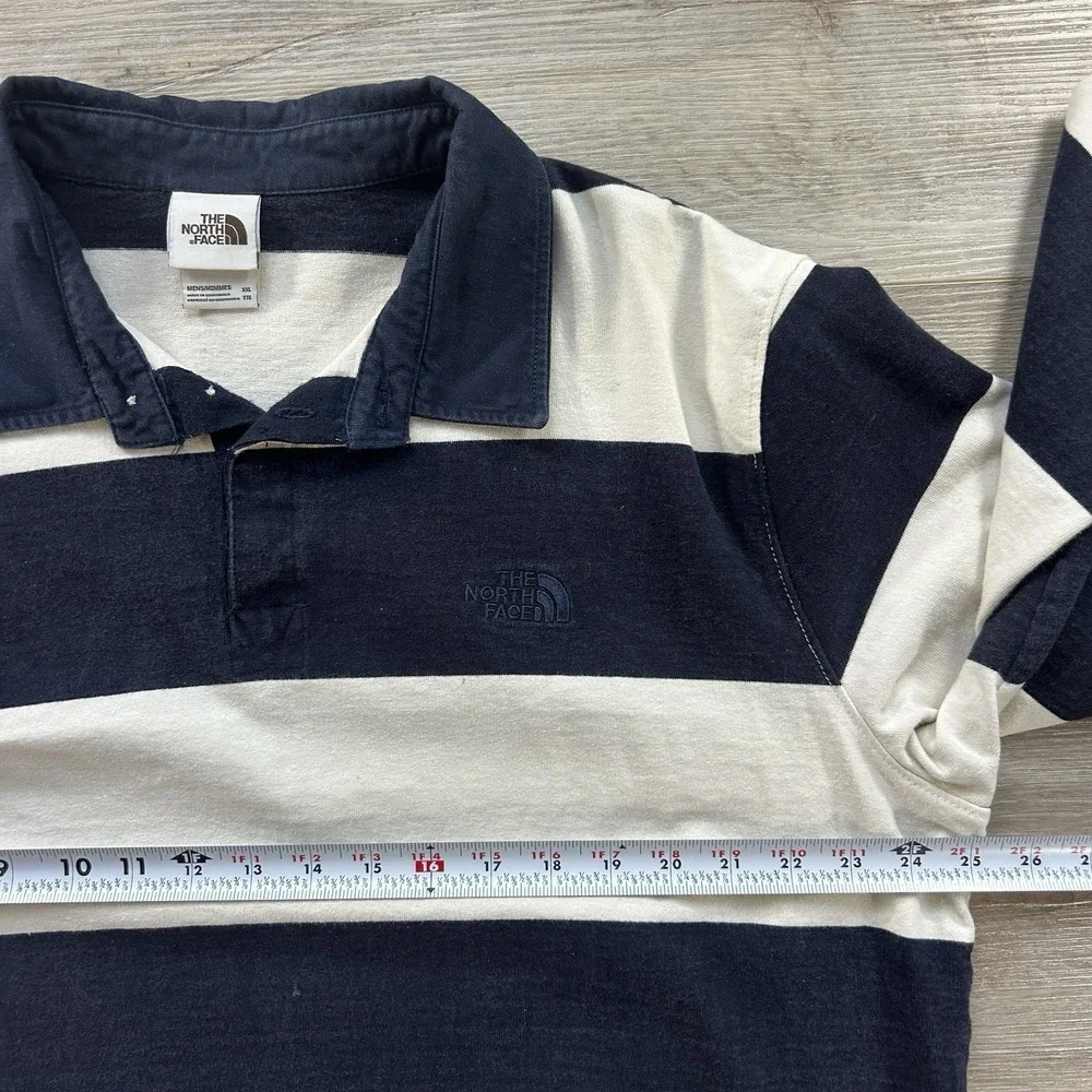The North Face Rugby Polo Mens XXL Navy Ivory Striped Long Sleeve Cotton Shirt